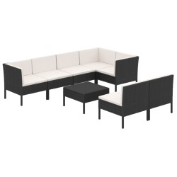 vidaXL 8-tlg. Garten-Lounge-Set mit Auflagen Poly Rattan Schwarz
