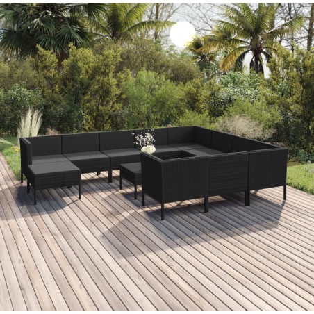 vidaXL 12-tlg. Garten-Lounge-Set mit Auflagen Poly Rattan Schwarz