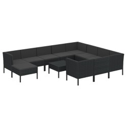 vidaXL 12-tlg. Garten-Lounge-Set mit Auflagen Poly Rattan Schwarz