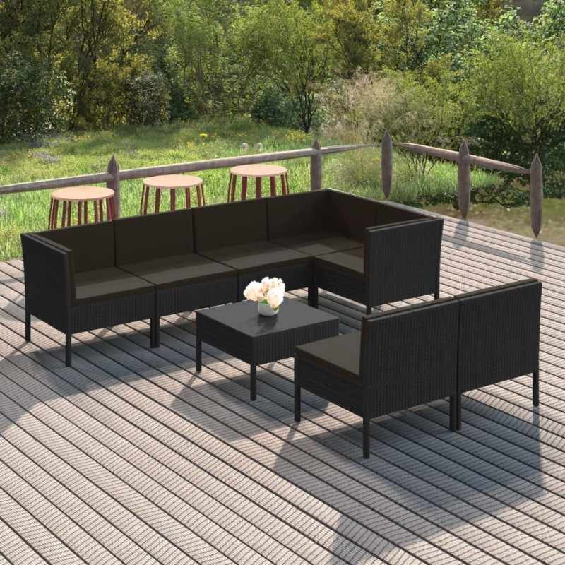 vidaXL 8-tlg. Garten-Lounge-Set mit Auflagen Poly Rattan Schwarz vidaXL 8-tlg. Garten-Lounge-Set mit Auflagen Poly Rattan Schwarz