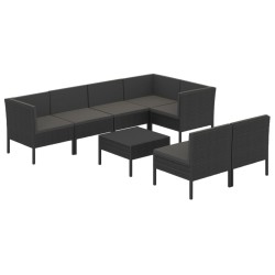 vidaXL 8-tlg. Garten-Lounge-Set mit Auflagen Poly Rattan Schwarz