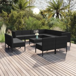 vidaXL 12-tlg. Garten-Lounge-Set mit Auflagen Poly Rattan Schwarz