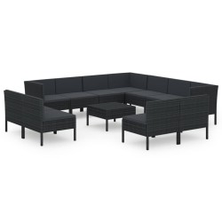 vidaXL 12-tlg. Garten-Lounge-Set mit Auflagen Poly Rattan Schwarz