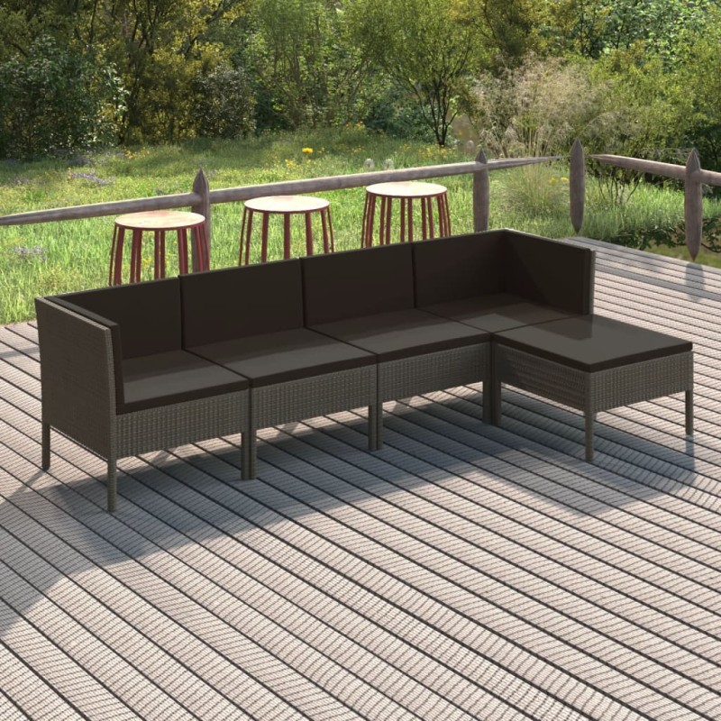 vidaXL 5-tlg. Garten-Lounge-Set mit Auflagen Poly Rattan Grau vidaXL 5-tlg. Garten-Lounge-Set mit Auflagen Poly Rattan Grau