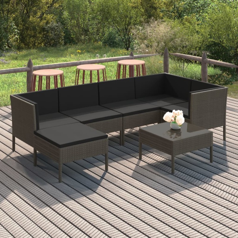 vidaXL 7-tlg. Garten-Lounge-Set mit Auflagen Poly Rattan Grau vidaXL 7-tlg. Garten-Lounge-Set mit Auflagen Poly Rattan Grau