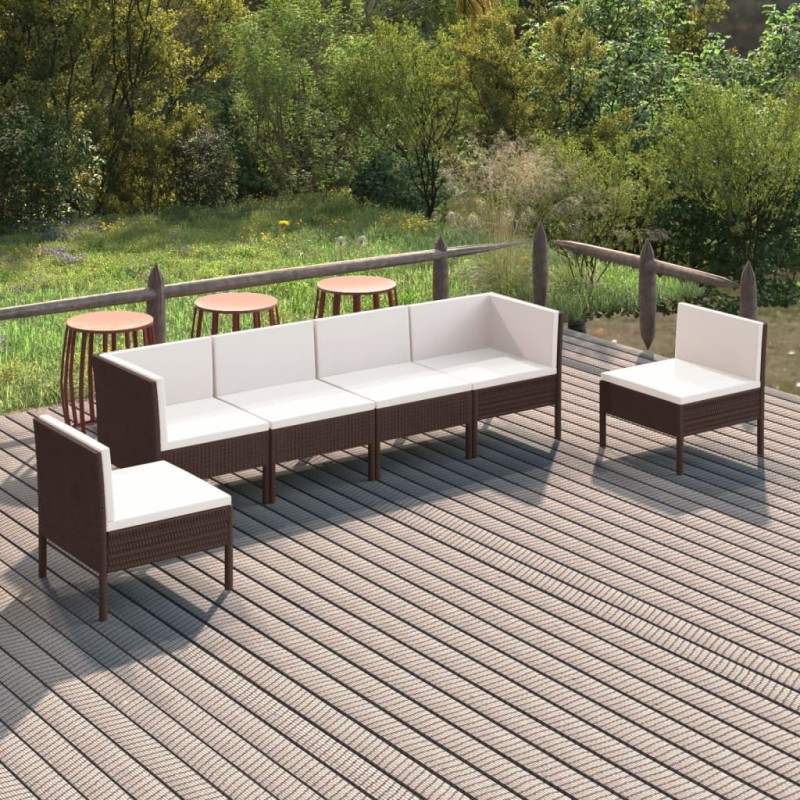vidaXL 6-tlg. Garten-Lounge-Set mit Auflagen Poly Rattan Braun vidaXL 6-tlg. Garten-Lounge-Set mit Auflagen Poly Rattan Braun