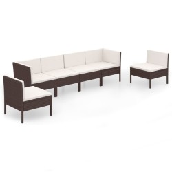 vidaXL 6-tlg. Garten-Lounge-Set mit Auflagen Poly Rattan Braun