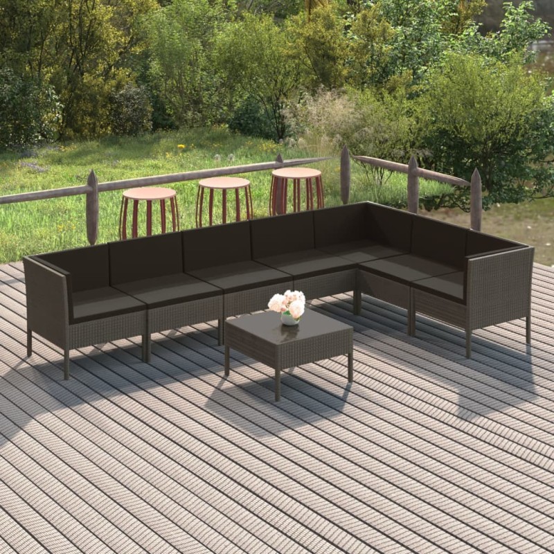 vidaXL 8-tlg. Garten-Lounge-Set mit Auflagen Poly Rattan Grau vidaXL 8-tlg. Garten-Lounge-Set mit Auflagen Poly Rattan Grau