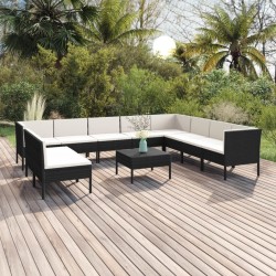 vidaXL 11-tlg. Garten-Lounge-Set mit Auflagen Poly Rattan Schwarz 