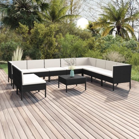 vidaXL 11-tlg. Garten-Lounge-Set mit Auflagen Poly Rattan Schwarz 