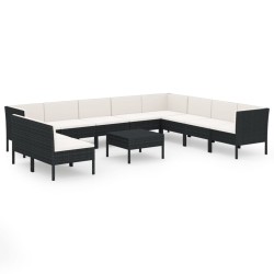 vidaXL 11-tlg. Garten-Lounge-Set mit Auflagen Poly Rattan Schwarz 