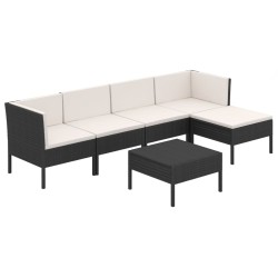 vidaXL 6-tlg. Garten-Lounge-Set mit Auflagen Poly Rattan Schwarz