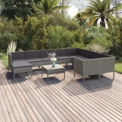 vidaXL 11-tlg. Garten-Lounge-Set mit Auflagen Poly Rattan Grau