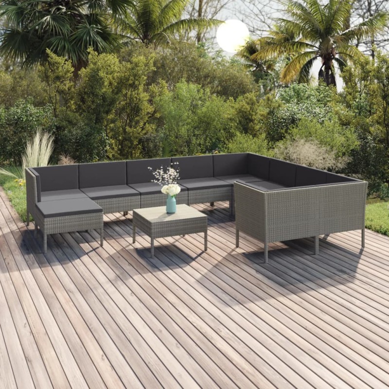 vidaXL 11-tlg. Garten-Lounge-Set mit Auflagen Poly Rattan Grau vidaXL 11-tlg. Garten-Lounge-Set mit Auflagen Poly Rattan Grau
