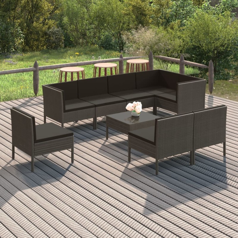 vidaXL 9-tlg. Garten-Lounge-Set mit Auflagen Poly Rattan Grau vidaXL 9-tlg. Garten-Lounge-Set mit Auflagen Poly Rattan Grau