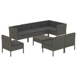 vidaXL 9-tlg. Garten-Lounge-Set mit Auflagen Poly Rattan Grau