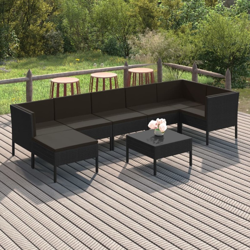 vidaXL 8-tlg. Garten-Lounge-Set mit Auflagen Poly Rattan Schwarz vidaXL 8-tlg. Garten-Lounge-Set mit Auflagen Poly Rattan Schwarz