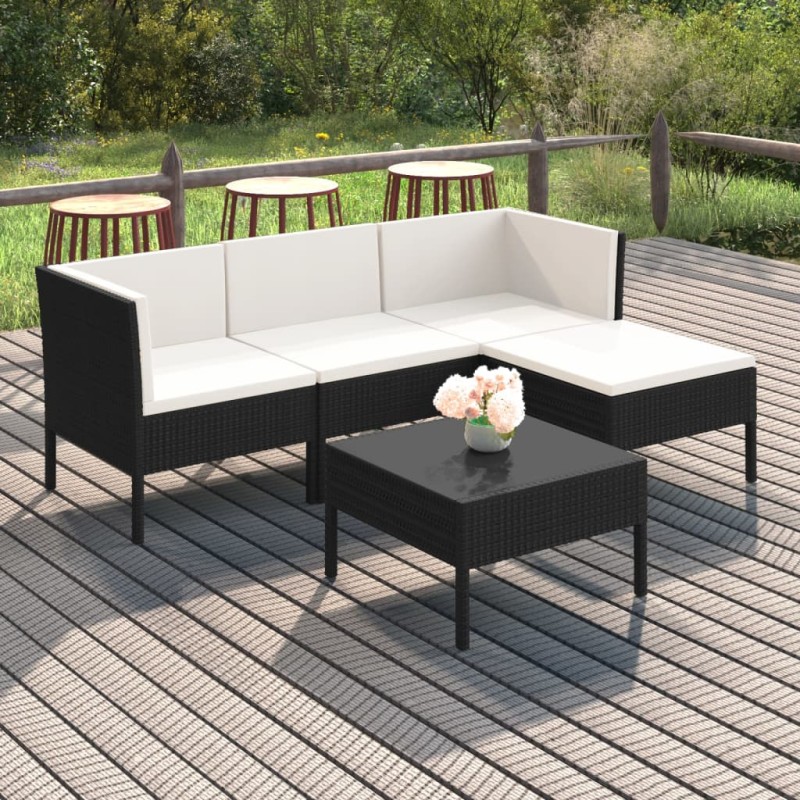 vidaXL 5-tlg. Garten-Lounge-Set mit Auflagen Poly Rattan Schwarz vidaXL 5-tlg. Garten-Lounge-Set mit Auflagen Poly Rattan Schwarz