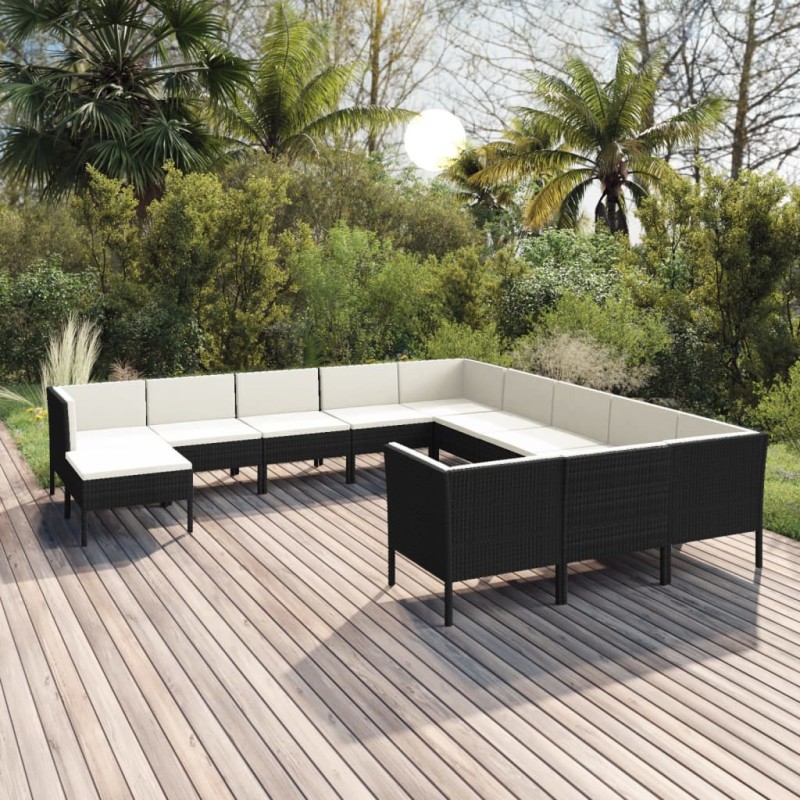vidaXL 12-tlg. Garten-Lounge-Set mit Auflagen Poly Rattan Schwarz vidaXL 12-tlg. Garten-Lounge-Set mit Auflagen Poly Rattan Schwarz