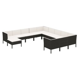 vidaXL 12-tlg. Garten-Lounge-Set mit Auflagen Poly Rattan Schwarz 