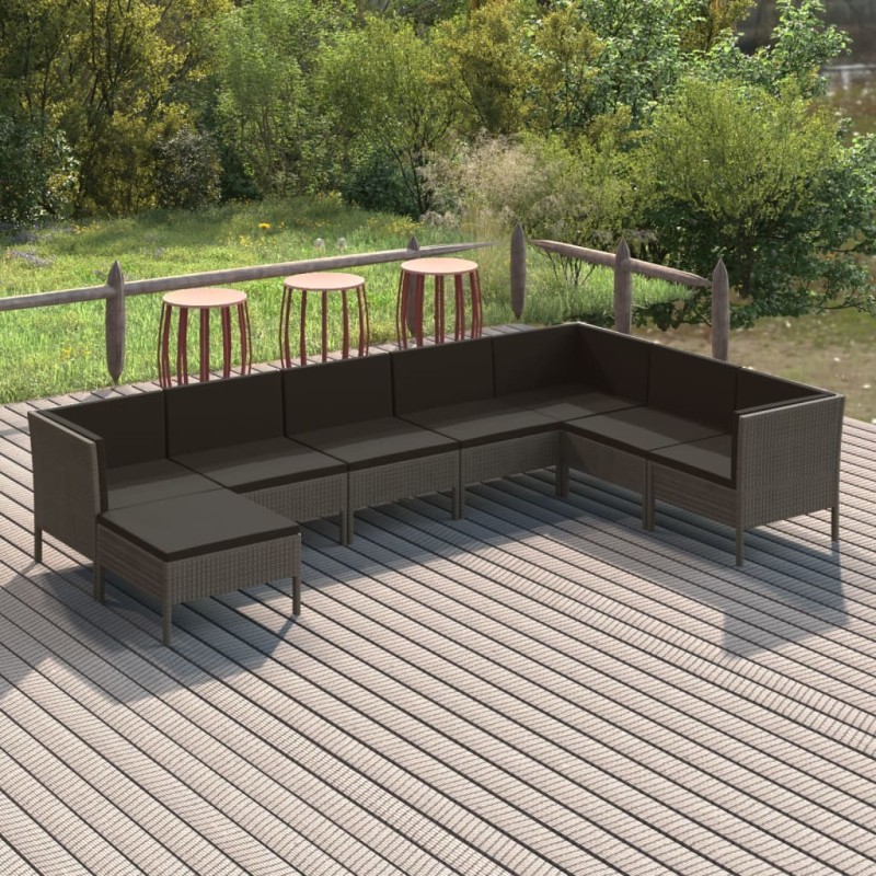 vidaXL 8-tlg. Garten-Lounge-Set mit Auflagen Poly Rattan Grau vidaXL 8-tlg. Garten-Lounge-Set mit Auflagen Poly Rattan Grau