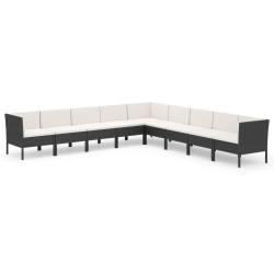 vidaXL 9-tlg. Garten-Lounge-Set mit Auflagen Poly Rattan Schwarz 