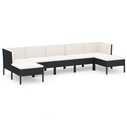 vidaXL 7-tlg. Garten-Lounge-Set mit Auflagen Poly Rattan Schwarz 