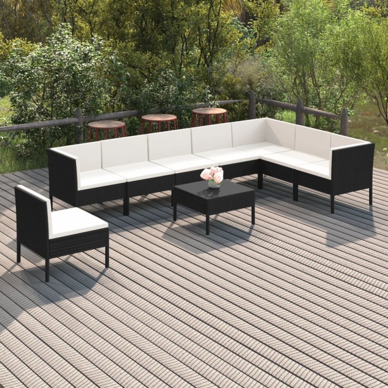 vidaXL 9-tlg. Garten-Lounge-Set mit Auflagen Poly Rattan Schwarz vidaXL 9-tlg. Garten-Lounge-Set mit Auflagen Poly Rattan Schwarz