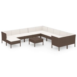 vidaXL 12-tlg. Garten-Lounge-Set mit Auflagen Poly Rattan Braun