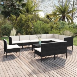 vidaXL 11-tlg. Garten-Lounge-Set mit Auflagen Poly Rattan Schwarz 