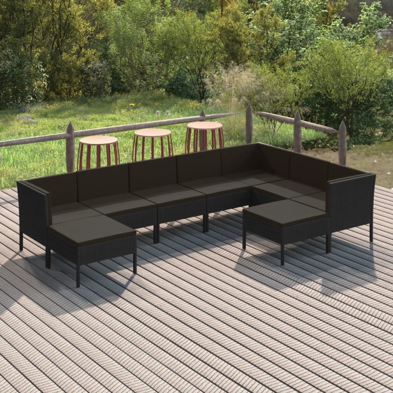 vidaXL 9-tlg. Garten-Lounge-Set mit Auflagen Poly Rattan Schwarz vidaXL 9-tlg. Garten-Lounge-Set mit Auflagen Poly Rattan Schwarz