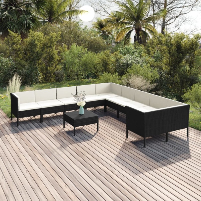vidaXL 11-tlg. Garten-Lounge-Set mit Auflagen Poly Rattan Schwarz vidaXL 11-tlg. Garten-Lounge-Set mit Auflagen Poly Rattan Schwarz