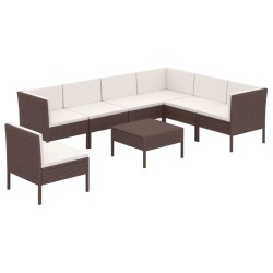 vidaXL 8-tlg. Garten-Lounge-Set mit Auflagen Poly Rattan Braun