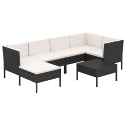 vidaXL 7-tlg. Garten-Lounge-Set mit Auflagen Poly Rattan Schwarz
