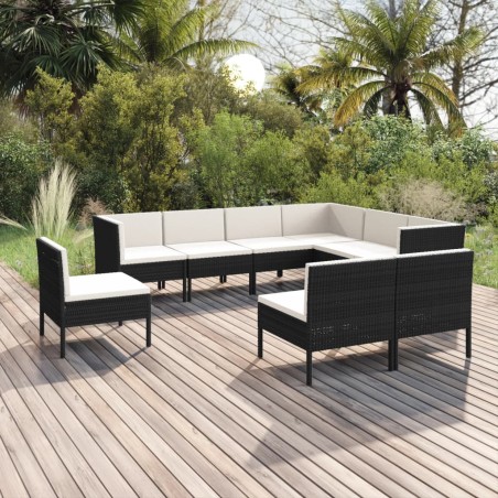 vidaXL 9-tlg. Garten-Lounge-Set mit Auflagen Poly Rattan Schwarz 