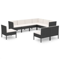 vidaXL 9-tlg. Garten-Lounge-Set mit Auflagen Poly Rattan Schwarz 