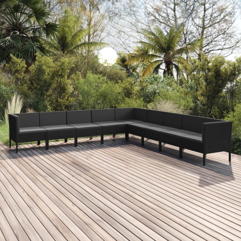 vidaXL 9-tlg. Garten-Lounge-Set mit Auflagen Poly Rattan Schwarz vidaXL 9-tlg. Garten-Lounge-Set mit Auflagen Poly Rattan Schwarz