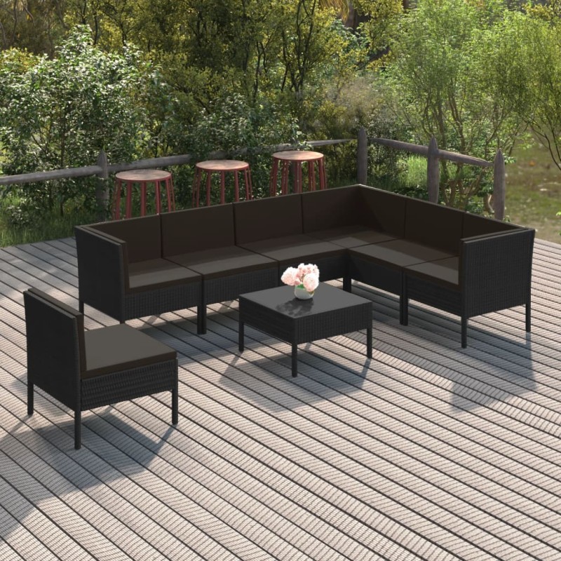 vidaXL 8-tlg. Garten-Lounge-Set mit Auflagen Poly Rattan Schwarz vidaXL 8-tlg. Garten-Lounge-Set mit Auflagen Poly Rattan Schwarz