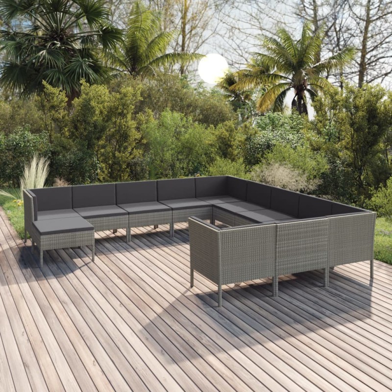 vidaXL 12-tlg. Garten-Lounge-Set mit Auflagen Poly Rattan Grau vidaXL 12-tlg. Garten-Lounge-Set mit Auflagen Poly Rattan Grau