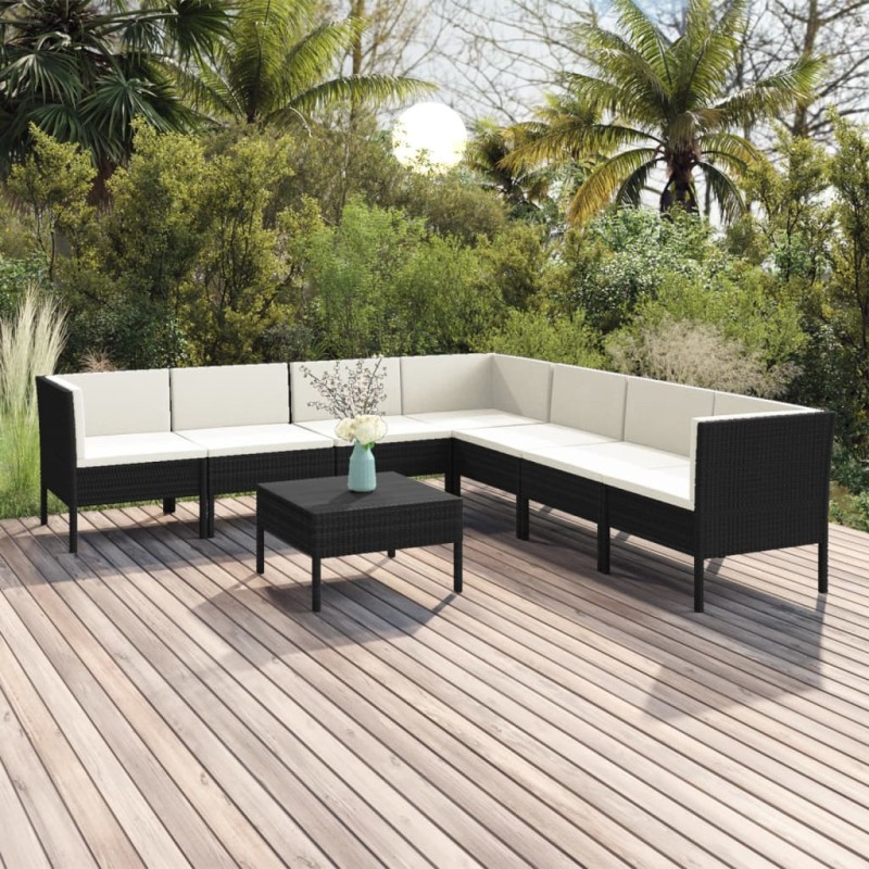 vidaXL 8-tlg. Garten-Lounge-Set mit Auflagen Poly Rattan Schwarz vidaXL 8-tlg. Garten-Lounge-Set mit Auflagen Poly Rattan Schwarz