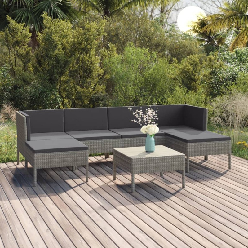 vidaXL 7-tlg. Garten-Lounge-Set mit Auflagen Poly Rattan Grau vidaXL 7-tlg. Garten-Lounge-Set mit Auflagen Poly Rattan Grau