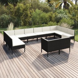 vidaXL 12-tlg. Garten-Lounge-Set mit Auflagen Poly Rattan Schwarz 
