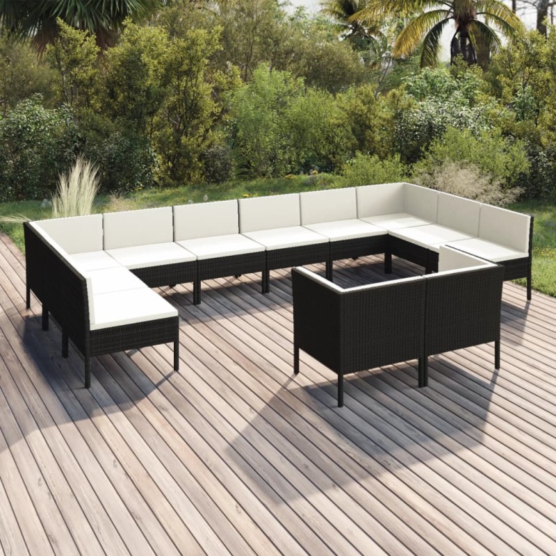 vidaXL 12-tlg. Garten-Lounge-Set mit Auflagen Poly Rattan Schwarz vidaXL 12-tlg. Garten-Lounge-Set mit Auflagen Poly Rattan Schwarz