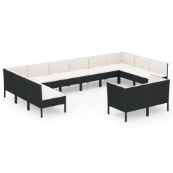 vidaXL 12-tlg. Garten-Lounge-Set mit Auflagen Poly Rattan Schwarz 