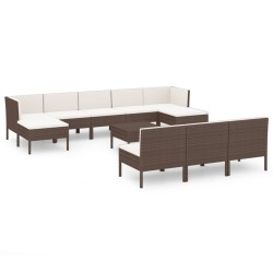 vidaXL 11-tlg. Garten-Lounge-Set mit Auflagen Poly Rattan Braun