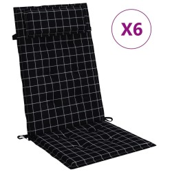 vidaXL Hochlehner-Auflagen 6 Stk. Schwarz Karomuster Oxford-Gewebe