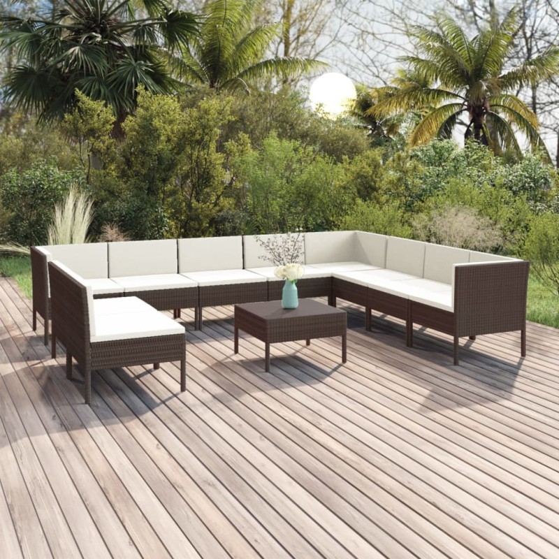 vidaXL 11-tlg. Garten-Lounge-Set mit Auflagen Poly Rattan Braun vidaXL 11-tlg. Garten-Lounge-Set mit Auflagen Poly Rattan Braun