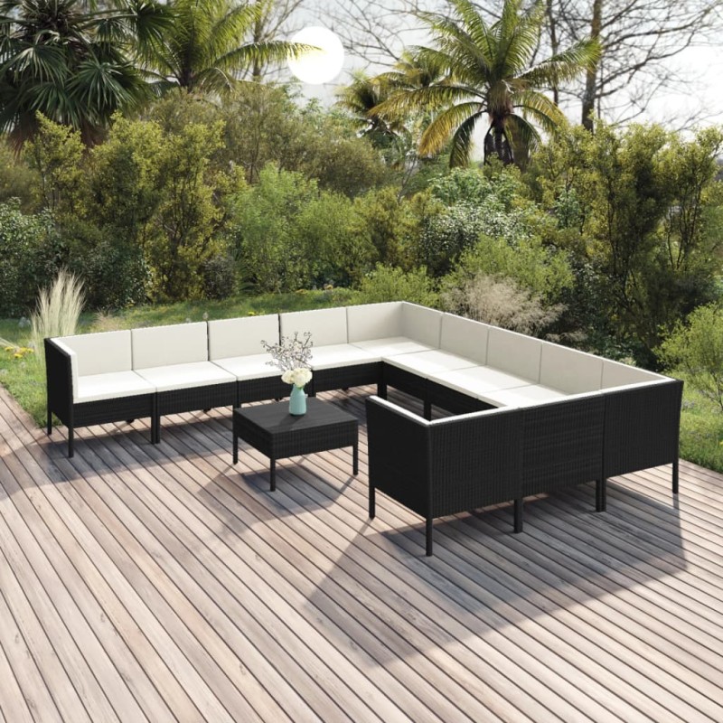 vidaXL 12-tlg. Garten-Lounge-Set mit Auflagen Poly Rattan Schwarz vidaXL 12-tlg. Garten-Lounge-Set mit Auflagen Poly Rattan Schwarz