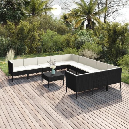 vidaXL 12-tlg. Garten-Lounge-Set mit Auflagen Poly Rattan Schwarz 