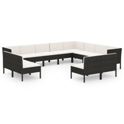 vidaXL 12-tlg. Garten-Lounge-Set mit Auflagen Poly Rattan Schwarz 